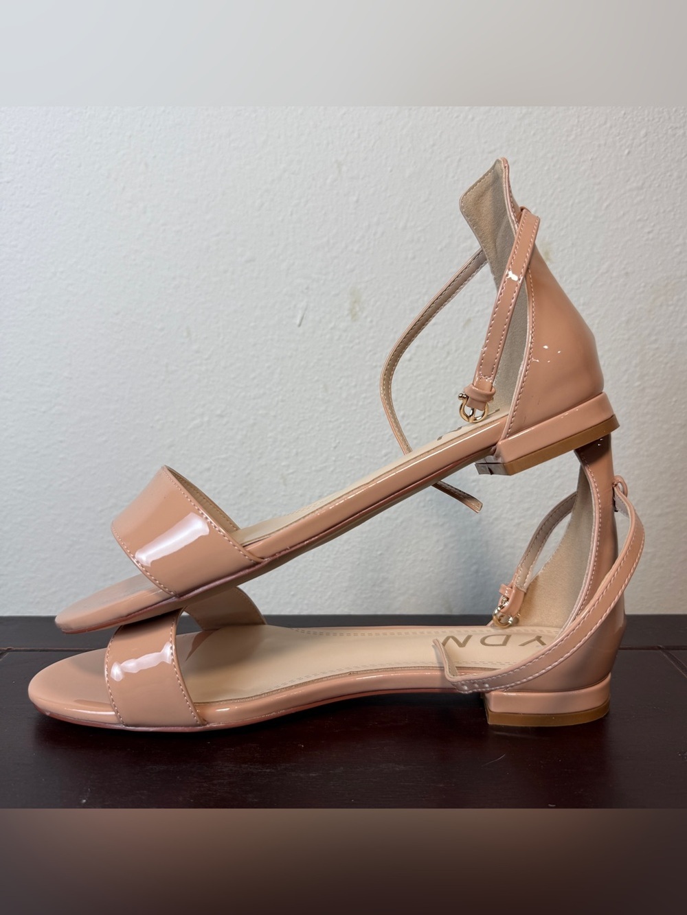 YDN Nude Patent Ankle Strap Sandals Low Block Heel Size 12 Fits Closer To 11 - Picture 2 of 5